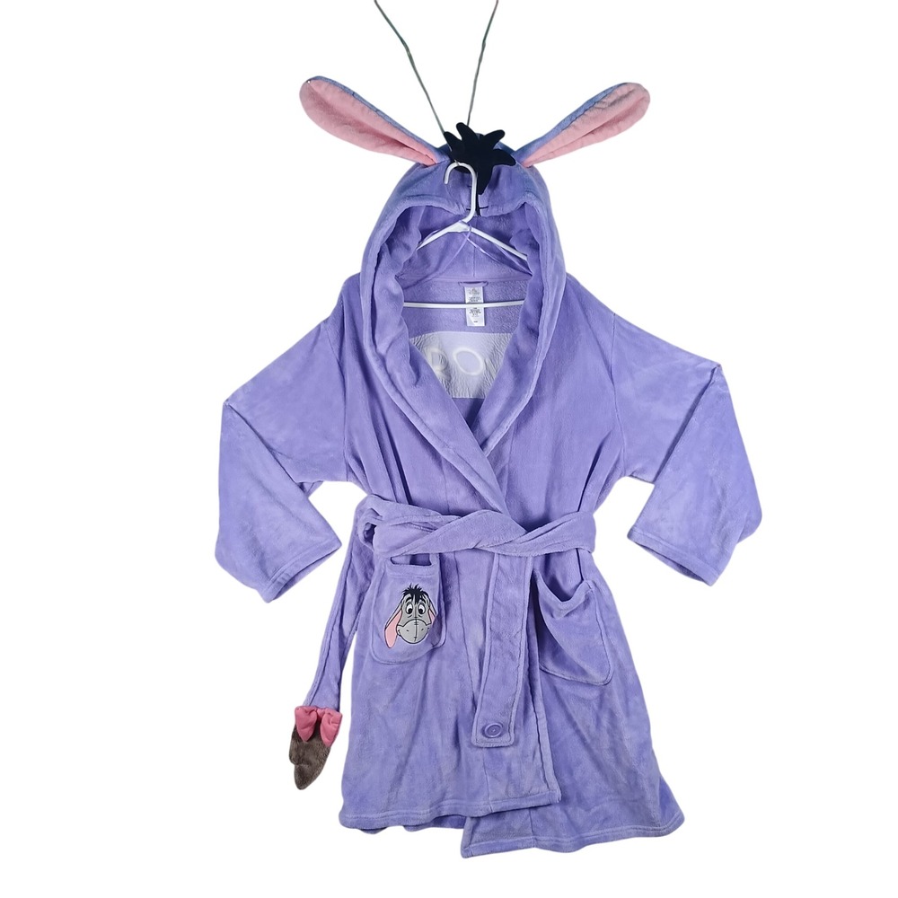 Disney Eeyore Plush Hooded Robe Women 1X Purple Character Loungewear Tail Hood